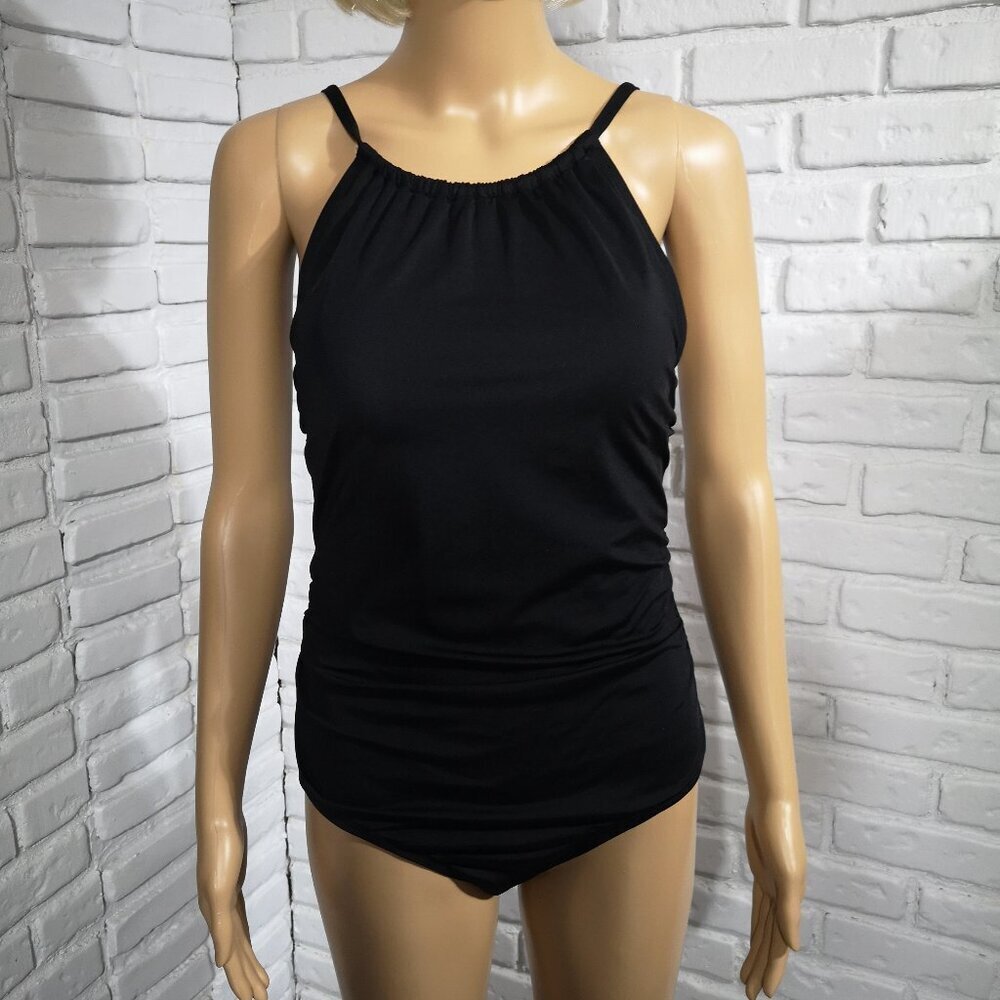 Jantzen Ladies Size 10 Black Lightly Padded Ruching @ Sides 1 Piece Bathing Suit